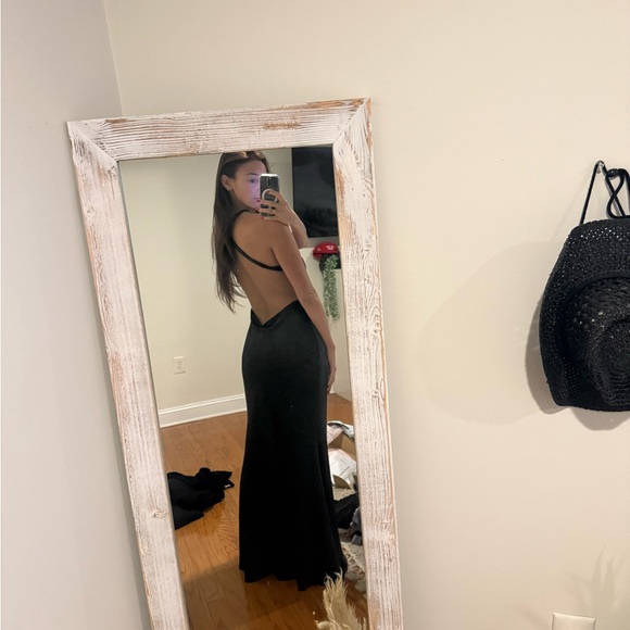 Black satin open back gown. Never Worn - Picture 4 of 4